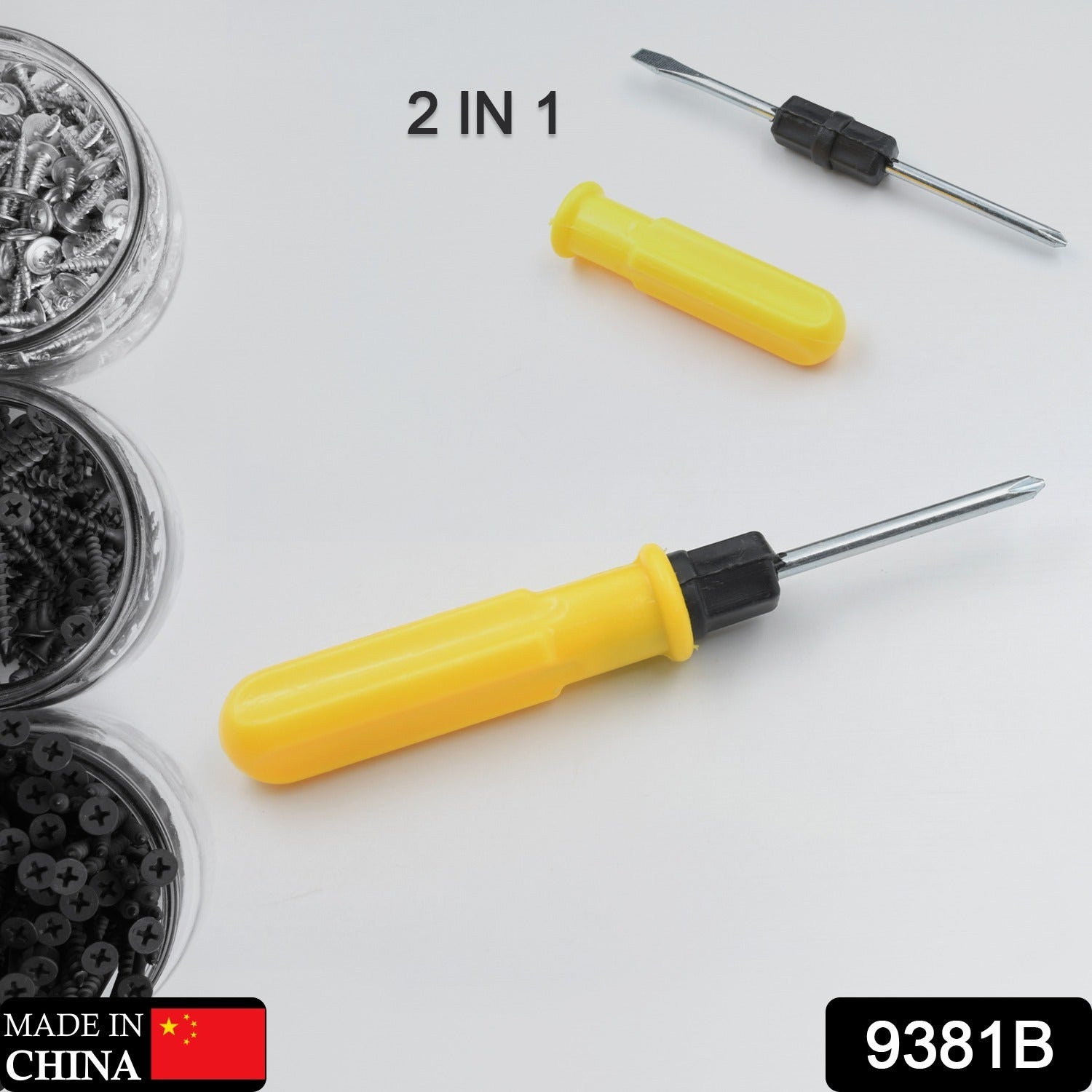 9381B Small Pocket Size 2 in 1 Slotted Cross Head Double Sided Flat Magnetic Screwdriver with PVC Plastic Coated Handle (1 Pc) 9381B Small Pocket Size 2 in 1 Slotted Cross Head Double Sided Flat Magnetic Screwdriver with PVC Plastic Coated Handle (1 Pc)
